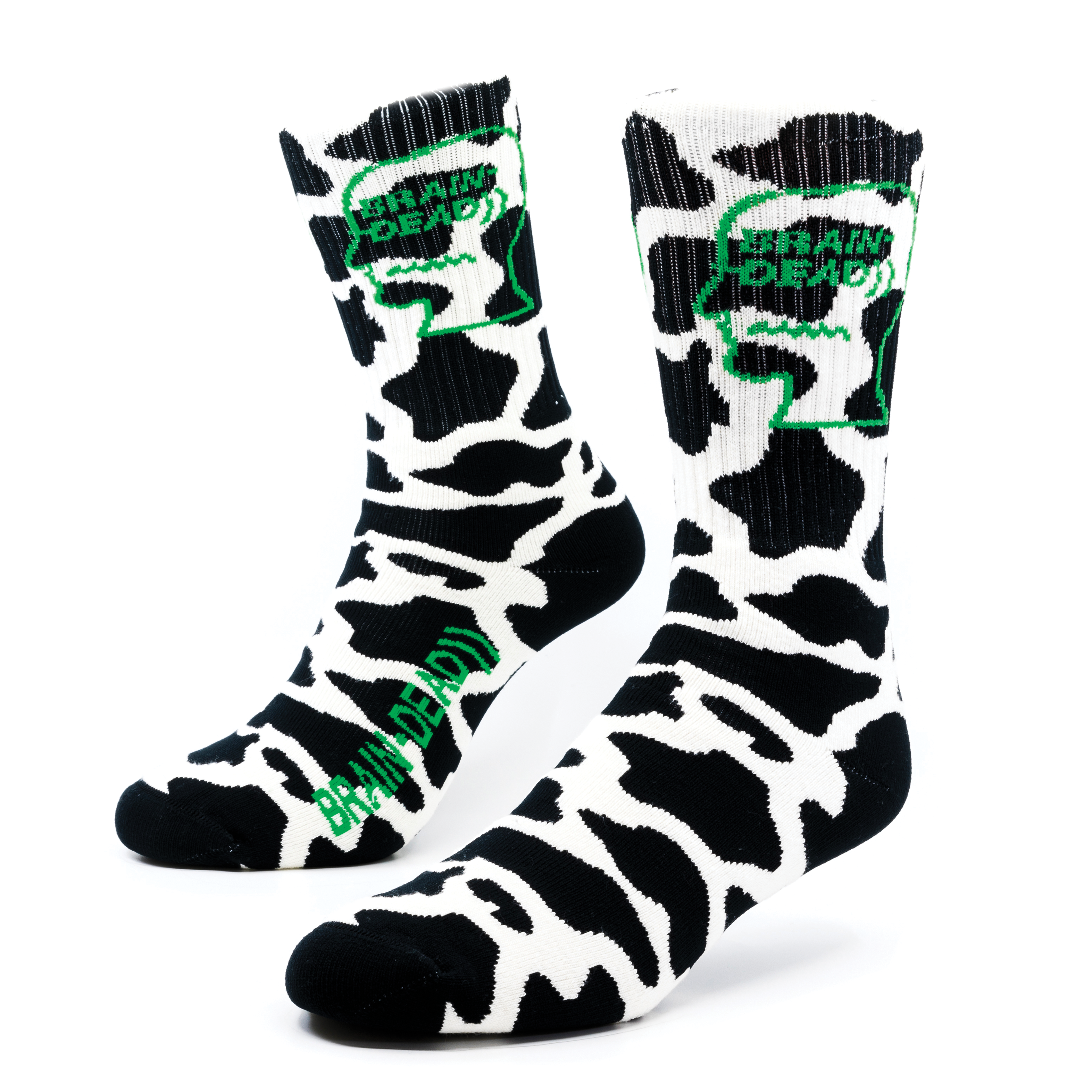 a pair of cow printed socks for Brain-Dead